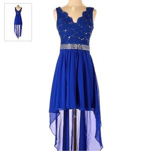 B. Smart blue high low dress